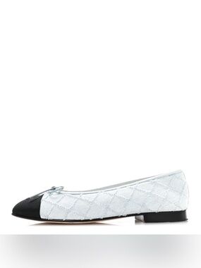 Chanel Denim Quilted Tweed Ballet Flats with Black Cap Toe